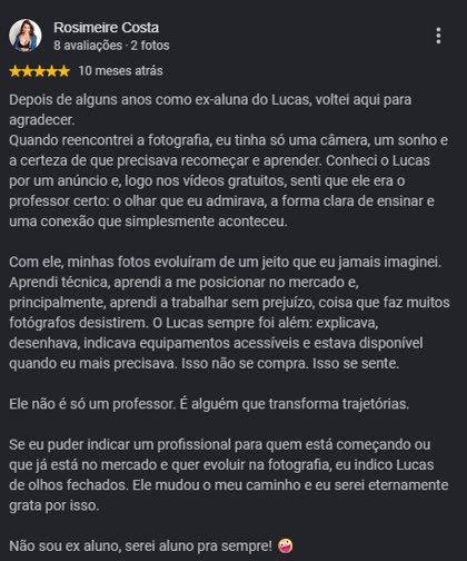 Avaliação de Rosimeire Costa no Google